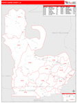 Pointe Coupee County Wall Map Red Line Style